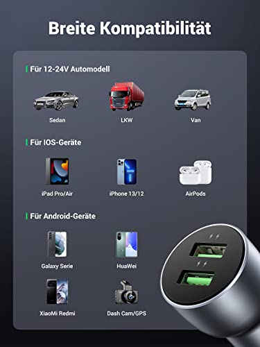 UGREEN USB 36W KFZ Ladegerät QC 3.0mit 1m USB-C Kabel - Breite Kompatibilitat
