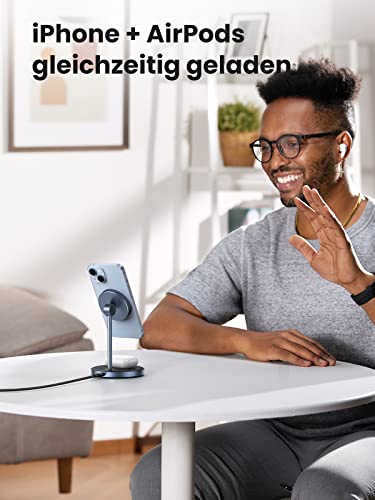 UGREEN 2-in-1 magnetischer Ladeständer, Kabellose Ladestation, Ladegerät