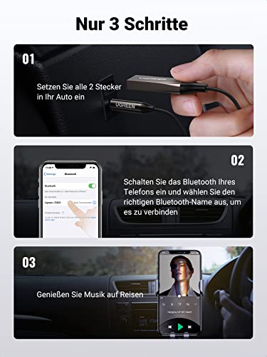 UGREEN Aux Bluetooth Adapter Auto für Freisprechanruf und Wireless Musik Bluetooth 5.0 Empfänger Klinke