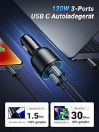 UGREEN Zigarettenanzünder USB C 130W USB C Autoladegerät 3-Port KFZ Ladegerät