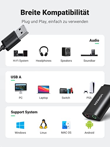 UGREEN Externe USB Soundkarte Klinke