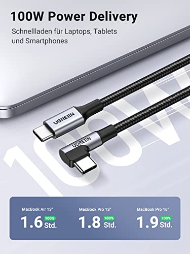 UGREEN 100W USB C auf USB C Kabel Winkel PD 3.0 QC 4.0+ USB-C Ladekabel 90 Grad