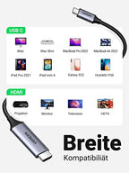 UGREEN USB C auf HDMI Kabel 4K 60Hz 2m Thunderbolt 3/USB C 3.1 HDMI Kabel UHD Geflochten-Aluminium