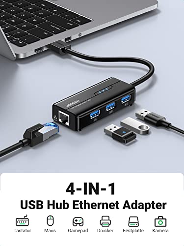 UGREEN USB 3.0 Hub Ethernet Adapter Gigabit mit 3 USB 3.0 Ports und RJ45 LAN