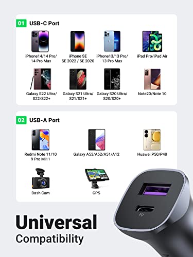 UGREEN Zigarettenanzünder USB C 30W Auto Ladegerät PD&QC 3.0