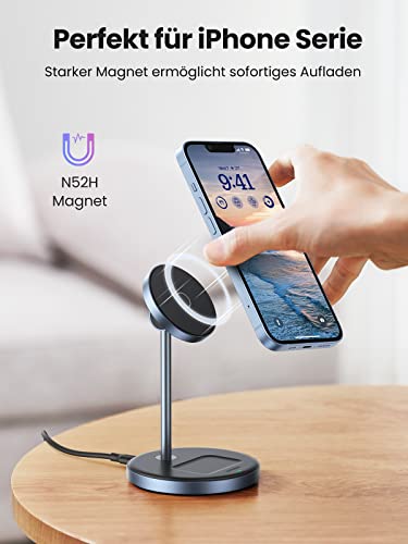 UGREEN 2-in-1 magnetischer Ladeständer, Kabellose Ladestation, Ladegerät