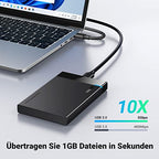 UGREEN Festplattengehäuse 2,5 Zoll USB 3.0 SATA Gehäuse mit USB 3.0 Kabel, werkzeugfreie Montage