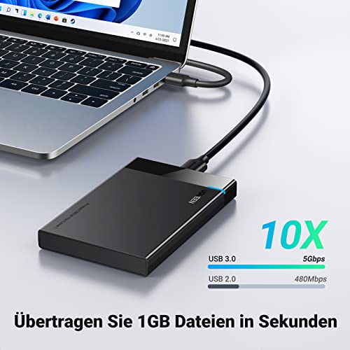 UGREEN Festplattengehäuse 2,5 Zoll USB 3.0 SATA Gehäuse mit USB 3.0 Kabel, werkzeugfreie Montage