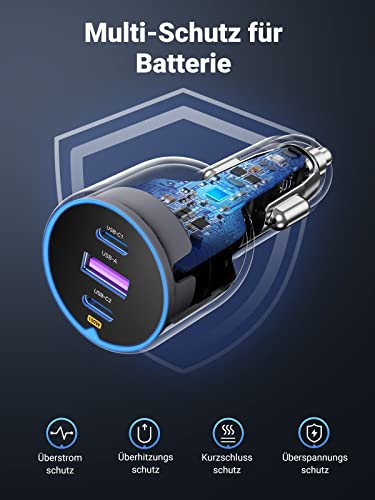 UGREEN Zigarettenanzünder USB C 130W USB C Autoladegerät 3-Port KFZ Ladegerät