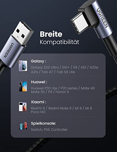 UGREEN USB C Kabel Winkel USB C Ladekabel 90 Grad Winkel