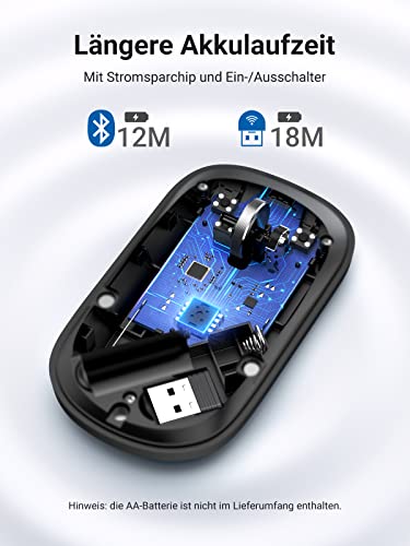 UGREEN Bluetooth Maus Flach Leise, Bluetooth und 2.4GHz Maus Kabellos mit Max. 4000 DPI, 18 Monate Akkulaufzeit