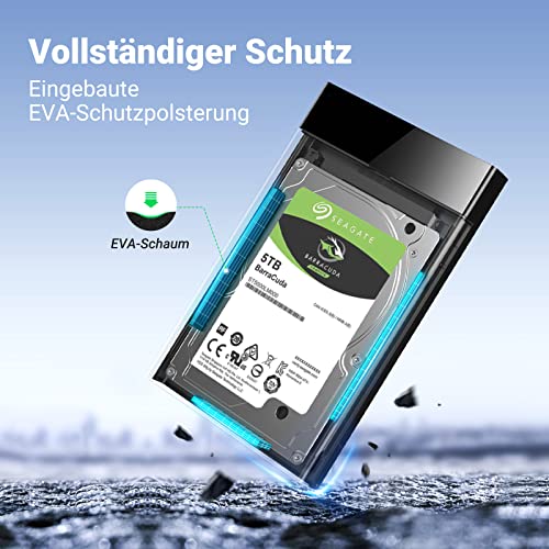 UGREEN Festplattengehäuse 2,5 Zoll USB 3.0 SATA Gehäuse mit USB 3.0 Kabel, werkzeugfreie Montage