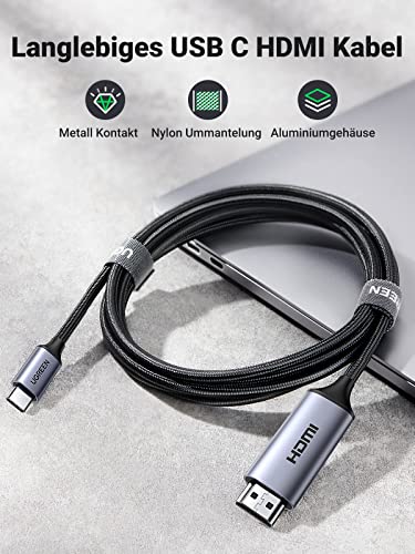 UGREEN USB C auf HDMI Kabel 4K 60Hz 2m Thunderbolt 3/USB C 3.1 HDMI Kabel UHD Geflochten-Aluminium