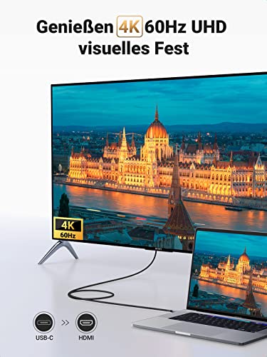 UGREEN USB C auf HDMI Kabel 4K 60Hz 2m Thunderbolt 3/USB C 3.1 HDMI Kabel UHD Geflochten-Aluminium
