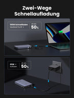 UGREEN 100W Power Bank 20000mAh Powerbank unterstützt als powerbank eine Zwei-Wege-Schnellaufladung mit 100W für das MacBook Pro 16" (40 Min auf 50 %) sowie 65W für das eigene Aufladen (45 Min auf 50 %).