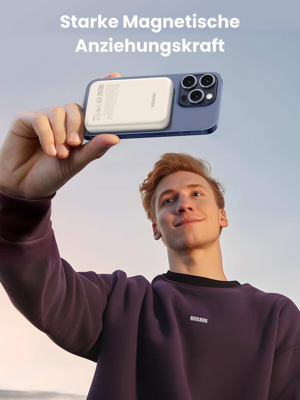 UGREEN Magnetische Kabellose Powerbank 10000mAh mit USB-C Kabel bietet als powerbank eine starke magsafe-Magnetkraft für stabilen Halt während des kabellosen Ladens.