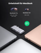 UGREEN USB-C Hub (4K@30Hz, 5Gbps, 5-in-1) ist als docking station für MacBook Pro (2015–2020) und MacBook Air (2018/2020) entwickelt und sorgt für optimale Kompatibilität.