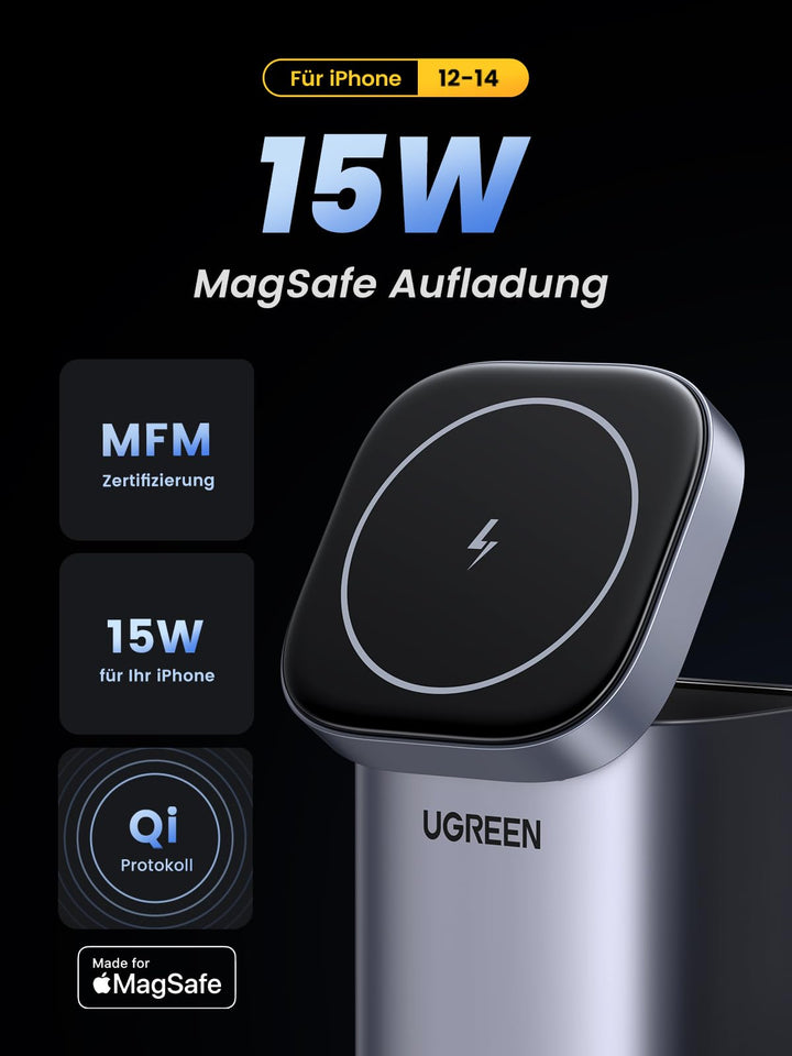 UGREEN Nexode 100W USB-C Ladegerät mit MagSafe 15W USB-C Netzteil GaN Charger 4-in-1 Ladestation