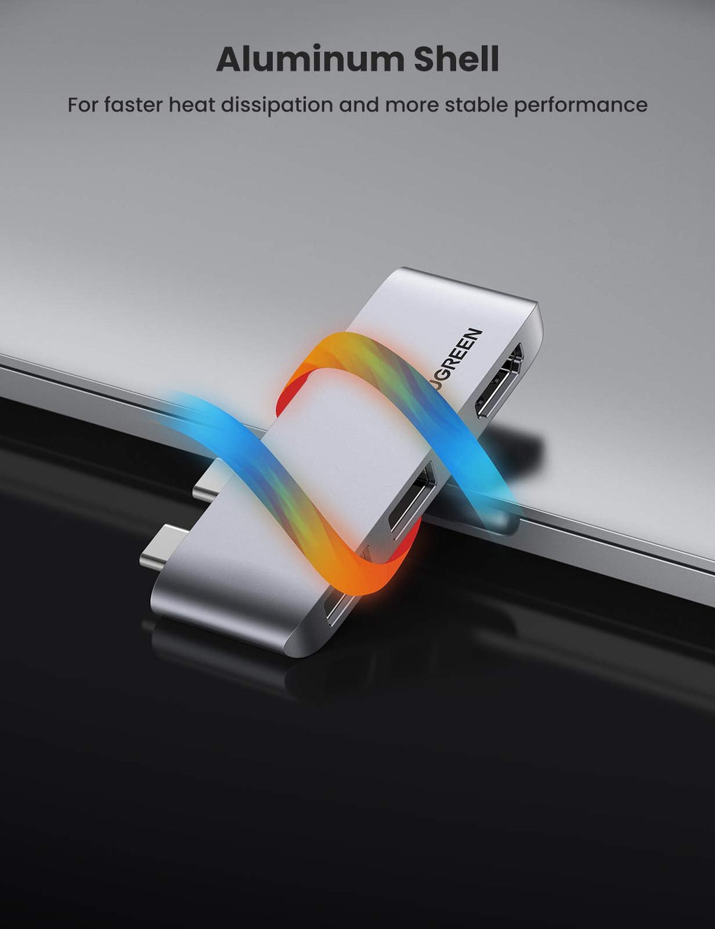 UGREEN USB-C Hub (4K@30Hz, 5Gbps, 5-in-1) verfügt als docking station über ein Aluminiumgehäuse für bessere Wärmeableitung und stabilere Leistung.