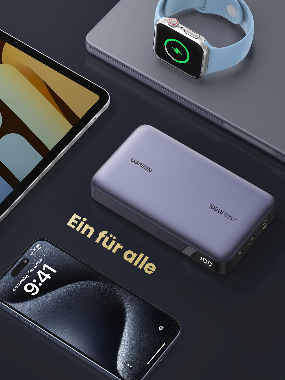 UGREEN 100W Power Bank 20000mAh Powerbank eignet sich als powerbank als „Ein für alle“-Lösung und versorgt unterschiedlichste Geräte zuverlässig mit Energie.