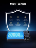 UGREEN 100W Power Bank 20000mAh Powerbank bietet als powerbank einen Multi-Schutz mit Überspannungs-, Überstrom-, Überladungs-, Überentladungs-, Hochtemperatur- und Kurzschlussschutz.