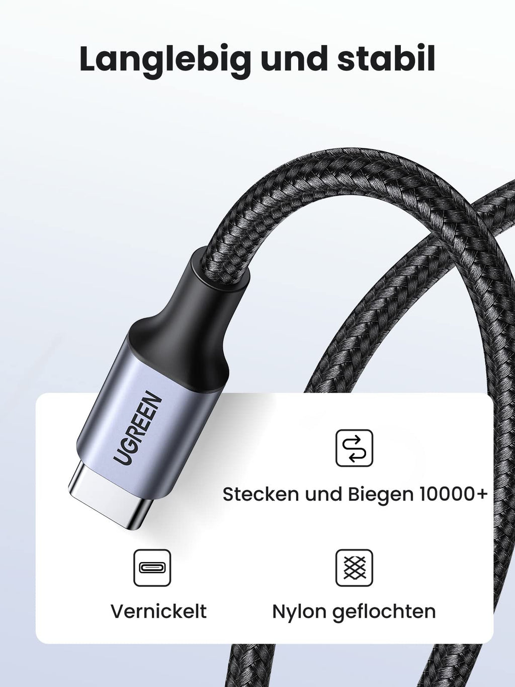 UGREEN 60W USB-C Naar USB-C Oplaadkabel Met 90° Hoek, PD 3.0 & PPS – 2 Meter, Compatibel Met IPhone 15, Galaxy S24, Pixel 7, IPad En Meer