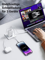 UGREEN 65 W USB-C Schnellladegerät mit 3-Ports, Gleichzeitige Schnellladung fur 3 Gerate