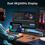 Die UGREEN Revodok Pro 210 Dockingstation (10-IN-1, Dual 4K@60Hz, 5Gbps) ermöglicht ein gestochen scharfes Dual-4K-Display und macht den usb-hub ideal für professionelle Arbeitsumgebungen wie Videoschnitt oder Multitasking.