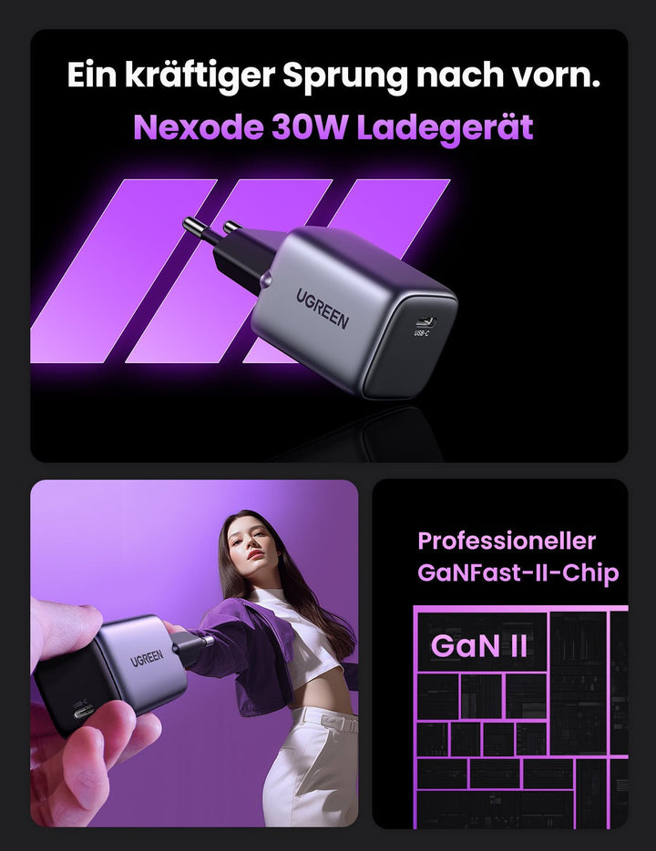 UGREEN Nexode 30W USB C Ladegerät With GaN II Tech+Verstellbar Tablet Halterung