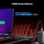 Der UGREEN Revodok Max 208 fungiert als leistungsstarke docking station mit 100W Power Delivery und sorgt für schnelles Laden des MacBook Pro sowie ein stabiles Arbeitssetup.