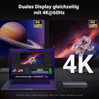 Die UGREEN Revodok Max 208 Dockingstation ermöglicht als schneller usb hub eine gleichzeitige 4K@60Hz Dual-Display-Ausgabe für flüssiges Arbeiten und hochwertige visuelle Inhalte.